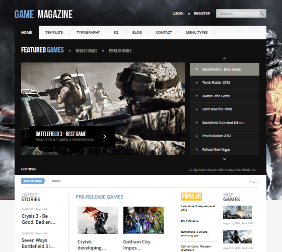 Шаблон GK Game Magazine для Joomla 1.7 от GavickPro